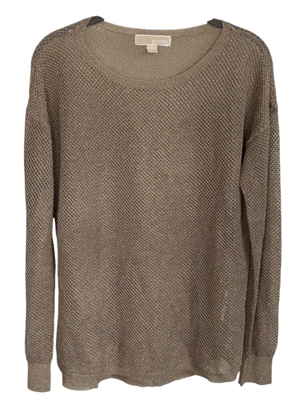 MICHAEL Michael Kors Metallic Gold Mesh Beach Cover-Up Long Top High-Low Sz M